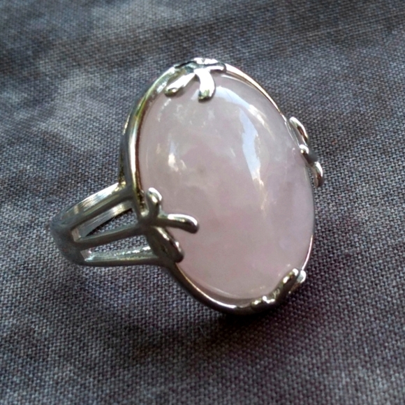 New Jewelry - Rose Quartz Cabochon Solitaire Ring